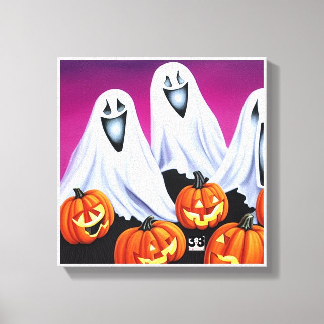 Halloween Ghosts und Pumpkins Leinwanddruck (Vorderseite)