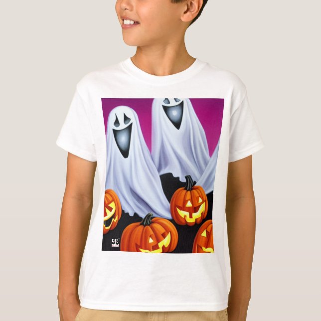 Halloween Ghosts und Pumpkins T-Shirt (Vorderseite)