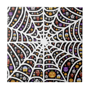 Halloween Ghouls & Goblins in einem Spinnennetz Fliese