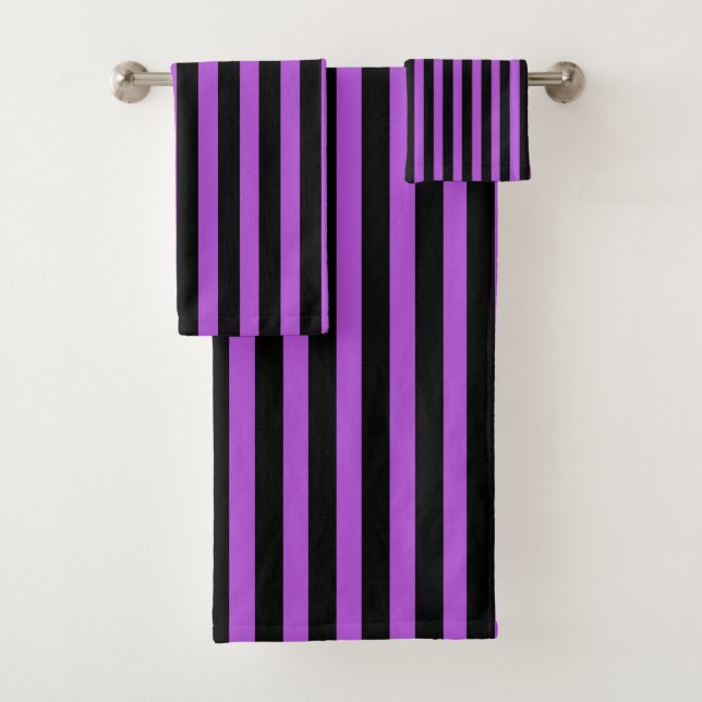 Halloween Gift Lila und schwarz gestreift Badhandtuch Set (Insitu)
