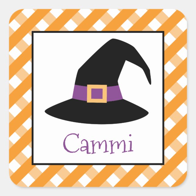 Halloween Gingham Hexenhut Personalisiert Stickers (Vorderseite)