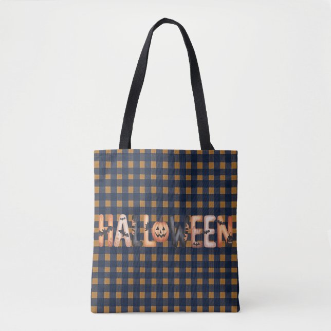 Halloween Gingham Lettering Tasche (Vorderseite)