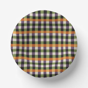 Halloween-Gingham-Muster, lila und schwarz Pappteller