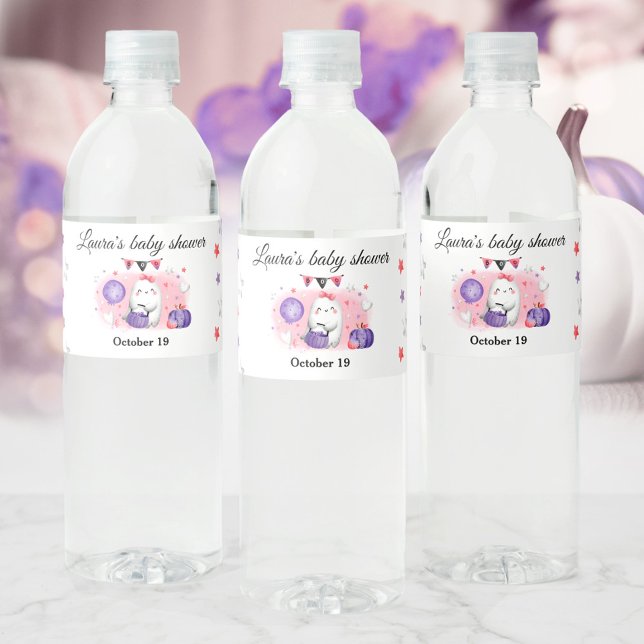 Halloween Girl Baby Dusche Rosa Wasserflasche Etik (Halloween Girl Baby Shower Pink Water Bottle Label)