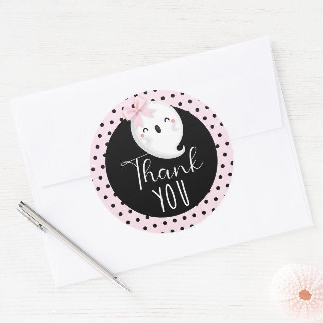 Halloween Girl Birthday Pink Black Danke Runder Aufkleber (Umschlag)