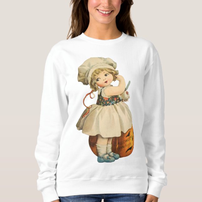 Halloween Girl Carving Apple Sweatshirt (Vorderseite)