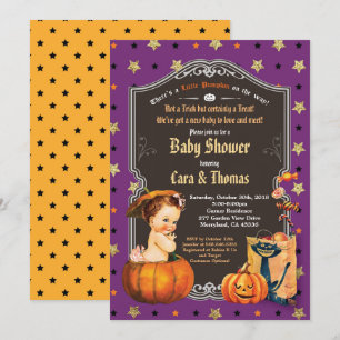 Halloween Girl Dusche lila Goldorange Einladung