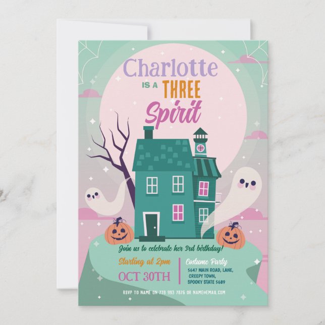 Halloween Girls 3. Ghosts House Party Spuk Einladung (Vorderseite)