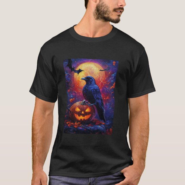 Halloween Girls Design Boys Crow Pumpkin Kids Hall T-Shirt (Vorderseite)