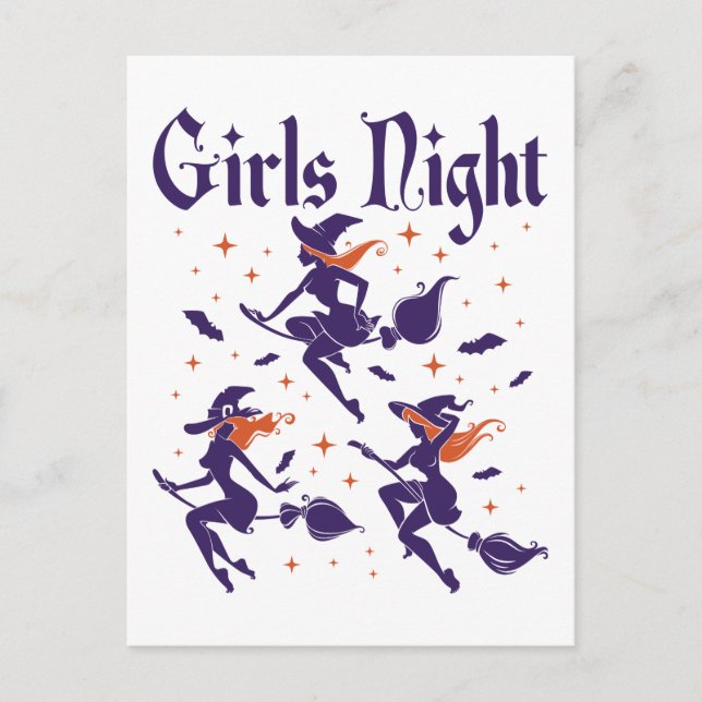 Halloween Girls Night Out Hexen auf Broomsticks Postkarte (Vorderseite)