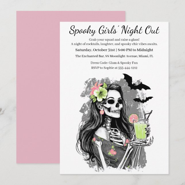 Halloween Girls Night Out | Spooky Cocktail Party Einladung (Vorne/Hinten)