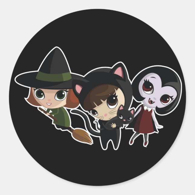 Halloween Girls Runder Aufkleber (Vorderseite)