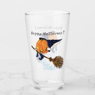 Halloween-Glas-Hexe-Kürbis-fliegender Besen Spaß Glas