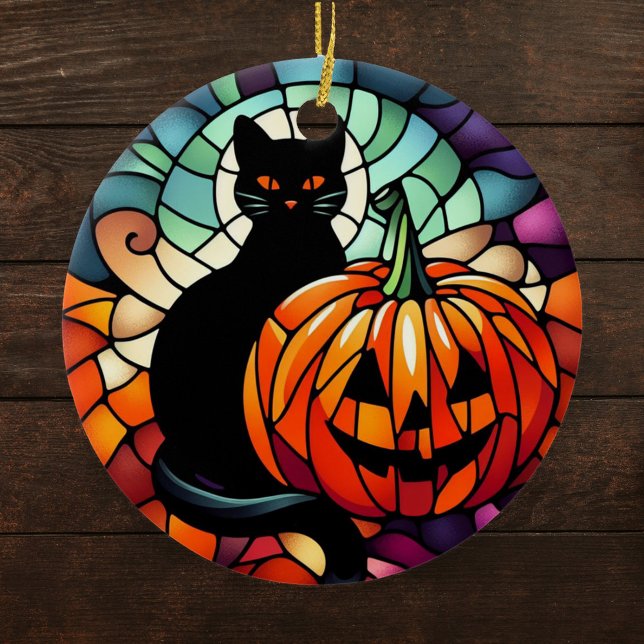 Halloween Glass Black Cat Pumpkin Keramik Ornament (Von Creator hochgeladen)