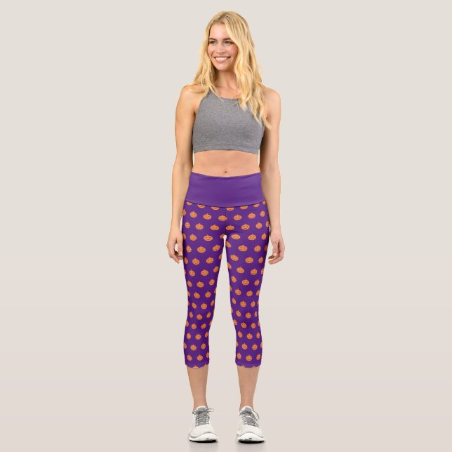 Halloween Glitzer Pumpkin Pattern Capri Leggings (Vorderseite)