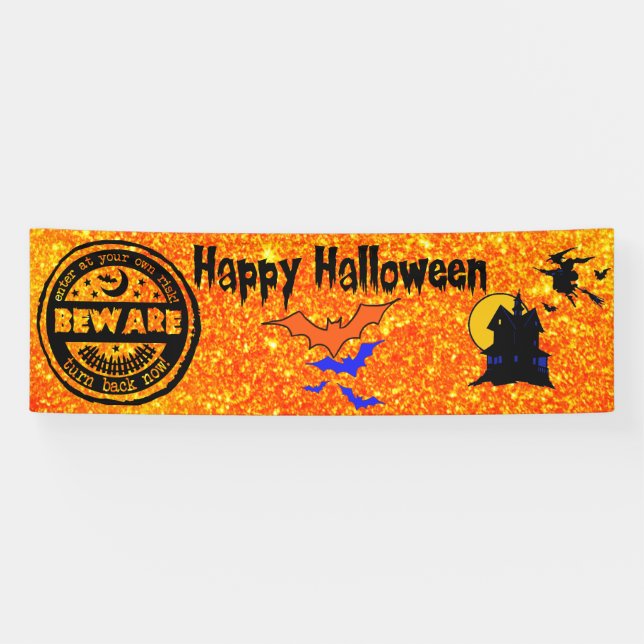 Halloween Glitzer Spuk House Hexenbanner Banner (Horizontal)