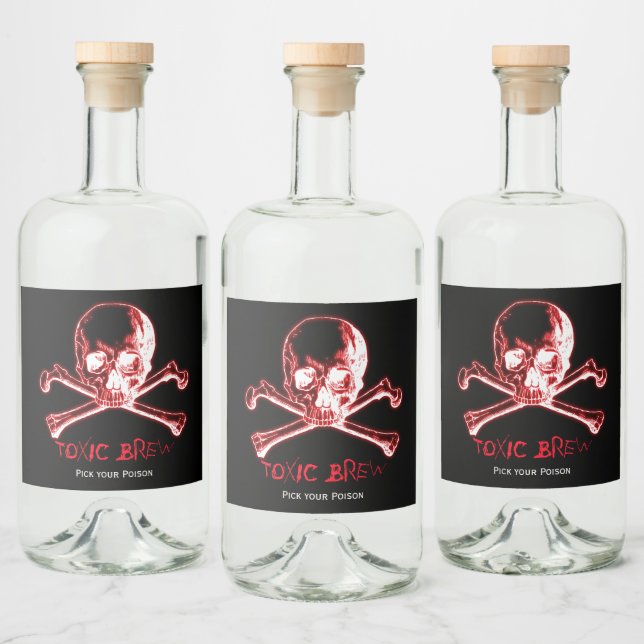 Halloween-Glühschädel und Crossbones Alkoholflaschenetikett (Flaschen)