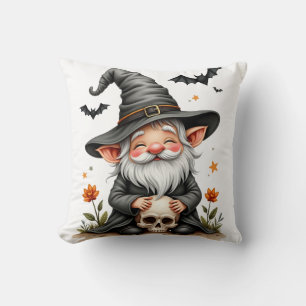 Halloween-Gnom mit Totenkopf Kissen