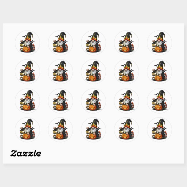 Halloween-Gnom-Sticker Runder Aufkleber (Blatt)