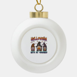 Halloween-Gnome Drei Gnome Hexenhut Kürbis_1 Keramik Kugel-Ornament