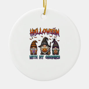Halloween-Gnome Drei Gnome Hexenhut Kürbis_1 Keramik Ornament