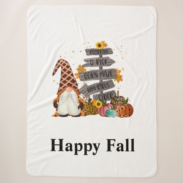 Halloween Gnome, Happy Fall, Kürbis, Hayrides Sherpadecke (Vorderseite)