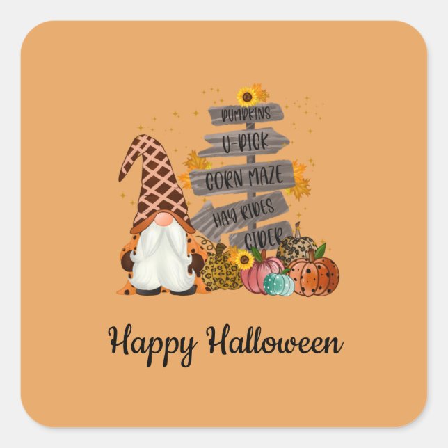 Halloween Gnome, Herbst, Kürbis, Halloween-Party Quadratischer Aufkleber (Vorderseite)