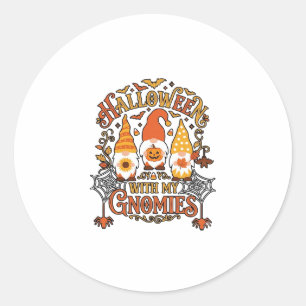 Halloween-Gnome Kürbis Spinnennetz Fledermäuse_1 Runder Aufkleber