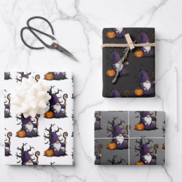Halloween Gnome Wrapping Paper Flat Sheet Set of 3 Geschenkpapier Set