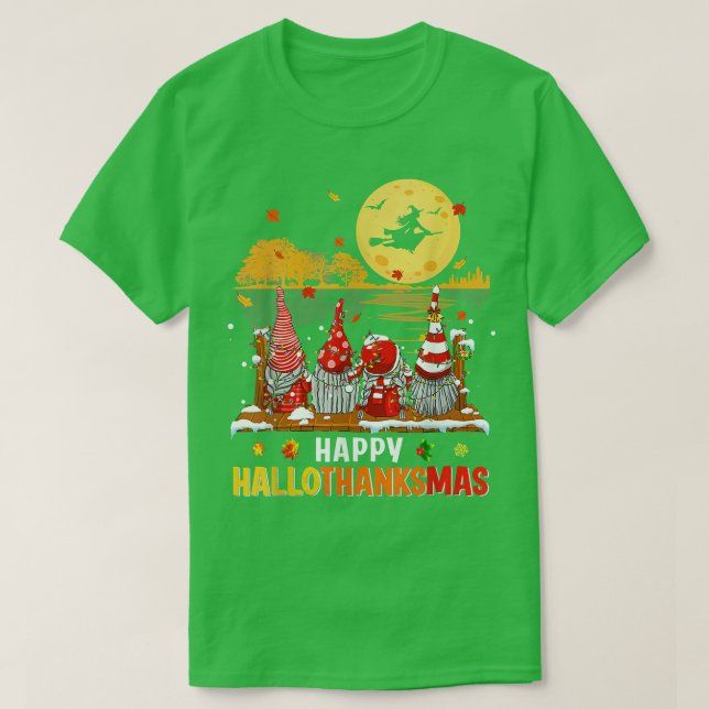 Halloween Gnomes Happy HalloDankeMas Erntedank T-Shirt (Design vorne)