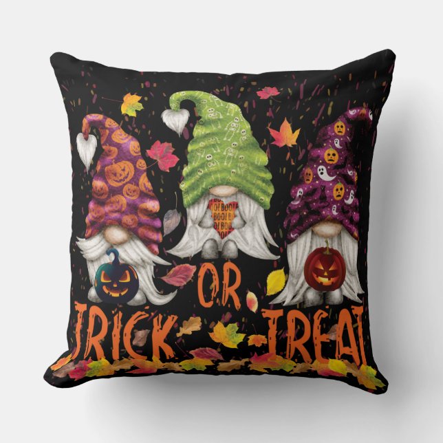 Halloween Gnomes Trick oder Treat Falling Blätter Kissen (Vorderseite)