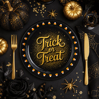 Halloween Gold Black Süßigkeiten-oder-Saures Pappteller