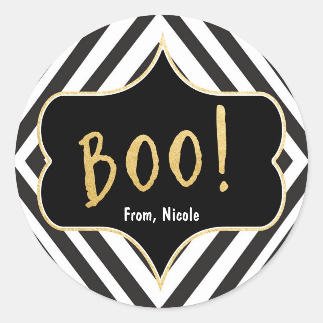 Halloween Gold BOO Black White Modern Chic Sticker (Devant)