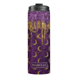 Halloween Gold Moon Lila Glitzer Tropfen Tumbler Thermosbecher