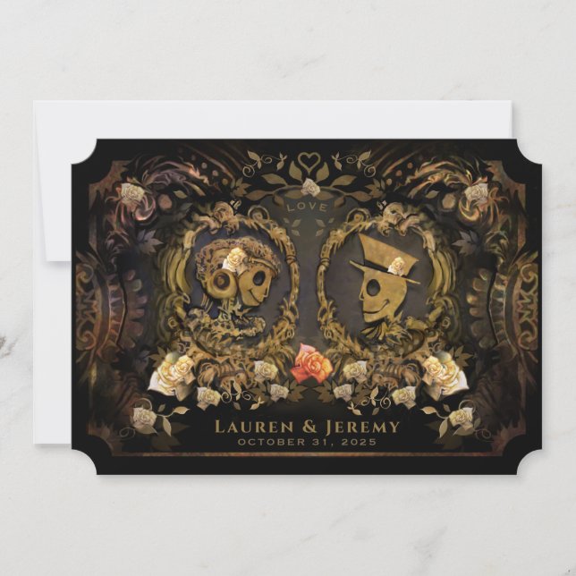 Halloween Golden Elegance Skelette zusammen mit  Einladung (Vorderseite)