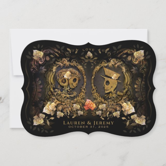 Halloween Golden Elegance Skelettklammer Einladung (Vorderseite)