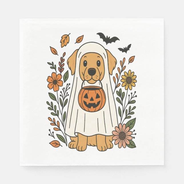 Halloween Golden Retriever Blume Serviette (Vorderseite)