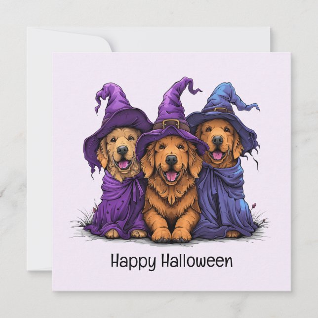 Halloween Golden Retriever Hexenhunde Einladung (Vorderseite)