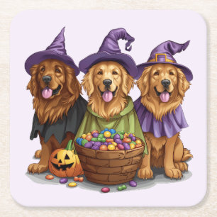 Halloween Golden Retriever Hexenhunde Rechteckiger Pappuntersetzer