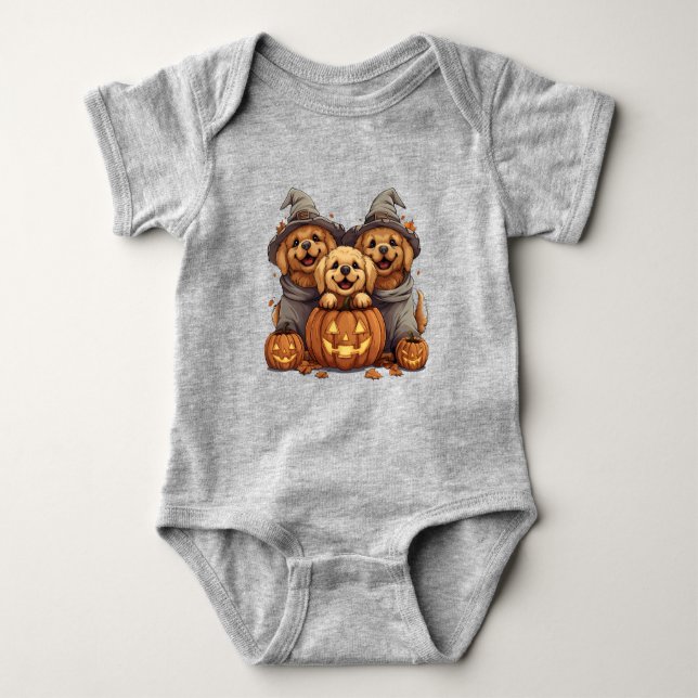 Halloween Golden Retriever Hunde Kürbislaterne Baby Strampler (Vorderseite)