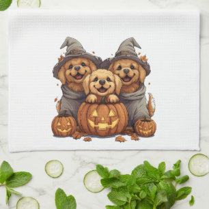 Halloween Golden Retriever Hunde Kürbislaterne Geschirrtuch