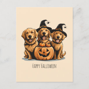 Halloween Golden Retriever Hunde Kürbislaterne Postkarte