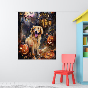 Halloween Golden Retriever mit Kürbissen Gruselig Poster