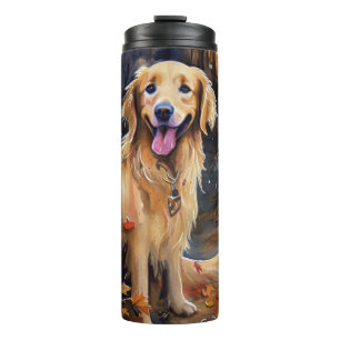 Halloween Golden Retriever mit Kürbissen Gruselig Thermosbecher