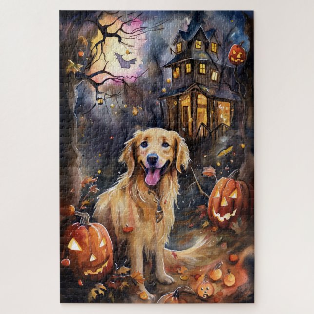 Halloween Golden Retriever mit Pumpkins Beängstige (Vertikal)