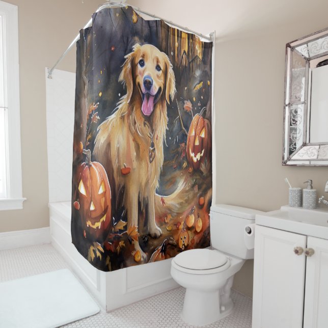 Halloween Golden Retriever mit Pumpkins Beängstige Duschvorhang (Beispiel)