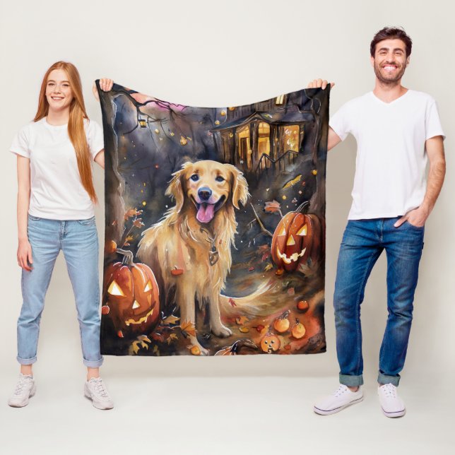 Halloween Golden Retriever mit Pumpkins Beängstige Fleecedecke (Beispiel)