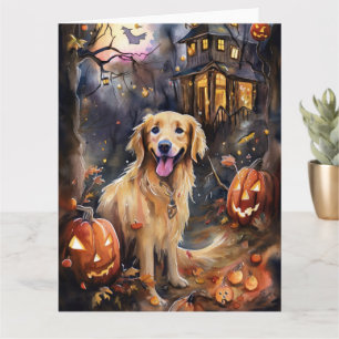 Halloween Golden Retriever mit Pumpkins Beängstige Karte