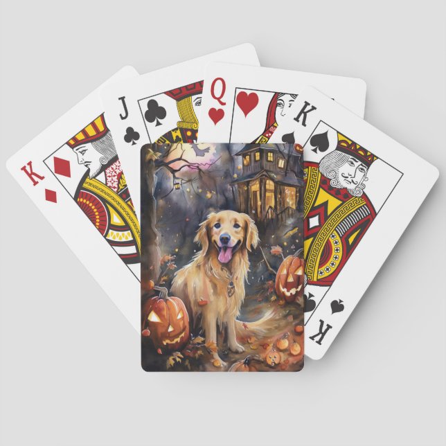 Halloween Golden Retriever mit Pumpkins Beängstige Spielkarten (Rückseite)