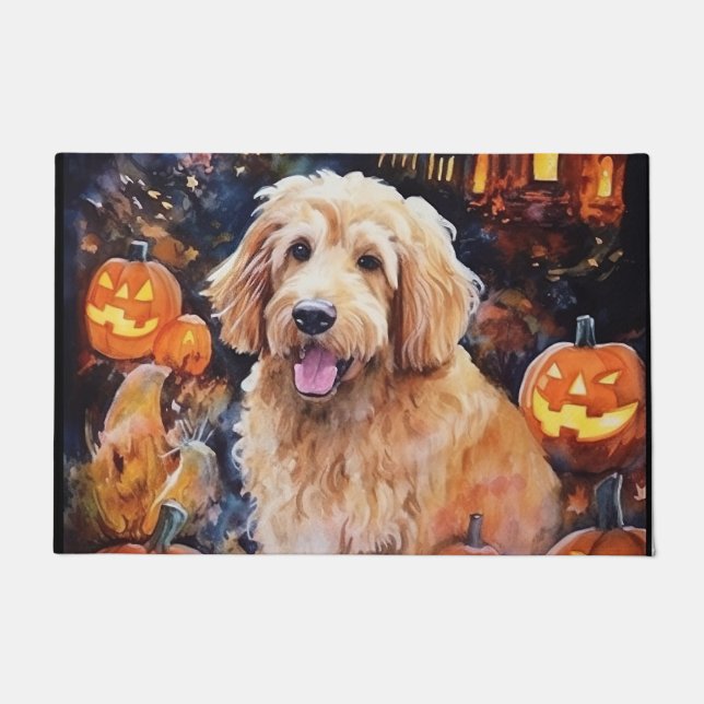 Halloween Goldendoodle mit Pumpkins Beängstigend Fußmatte (Vorderseite)